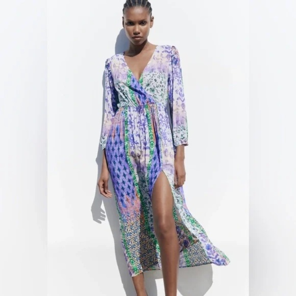 Zara Patchwork Longsleeve Maxi Dress